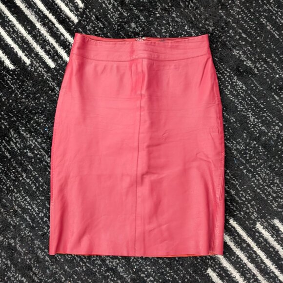 BCBG MAXAZRIA Red Leather Midi Skirt Size 6 - Picture 1 of 9